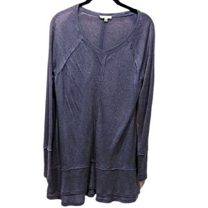 Kori America Blue Lagenlook Raw Seam Lace Cuff Tiered Lightweight Tunic Top (S)